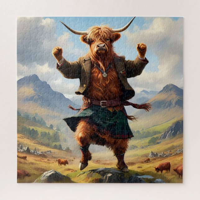 Puzzle Highland Cow Dansant Le Highland Fling, (Vertical)