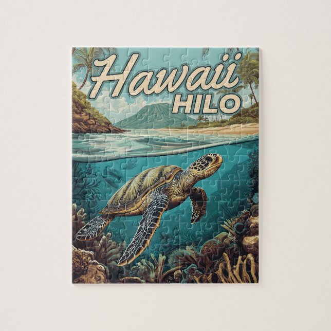 Puzzle Hilo Hawaii Grande île Côte tropicale rétro (Vertical)