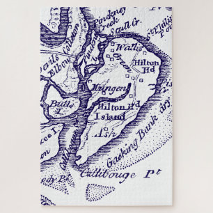 Puzzle Hilton Head Island SC Carte Vintage #2 Marine Blue