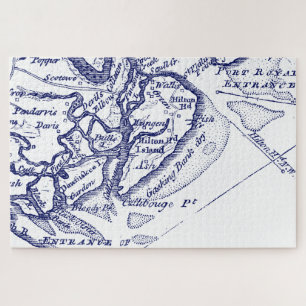 Puzzle Hilton Head Island SC Carte Vintage Marine Blue