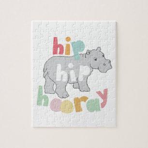 Puzzle Hip Hip Hooray Gray Hippo Drawing Cute Animal Art