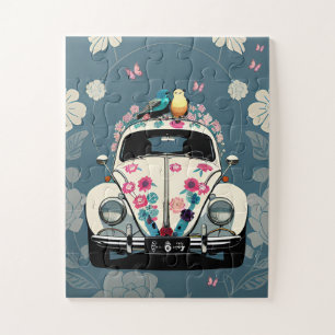 Puzzle Hippie Hippie Beetle Bug Car Floral Turquoise