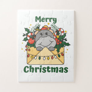 Puzzle Hippo Christmas Letter Winter Animals Hippos