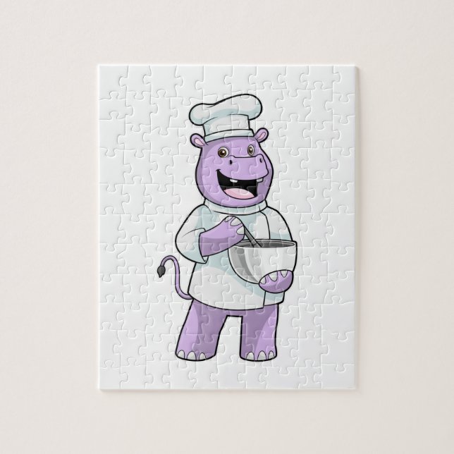 Puzzle Hippo comme chef avec bol (Vertical)