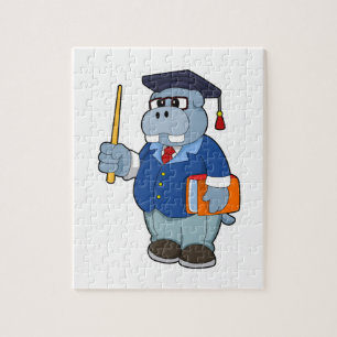 Puzzle Hippo comme professeur avec livre