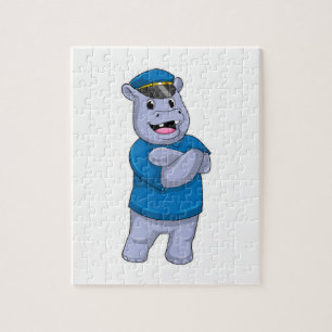 Puzzle Hippo en tant que policier avec casquette de polic