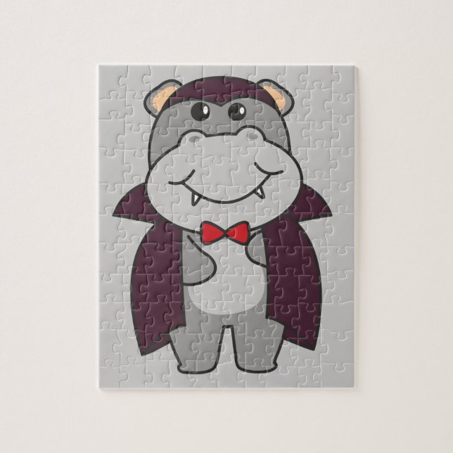 Puzzle Hippo Halloween Cute Devil Vampire costume Jigsaw (Vertical)