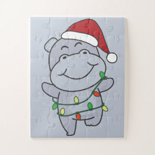 Puzzle Hippo Noël Animaux d'hiver Hippopotames Jigsaw Puz