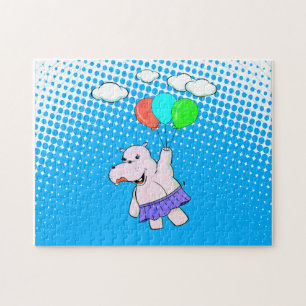 Puzzle Hippo Voler Avec Ballons mignon Bébé animal