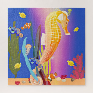 Puzzle Hippocampe coloré et poisson tropical sous l'eau