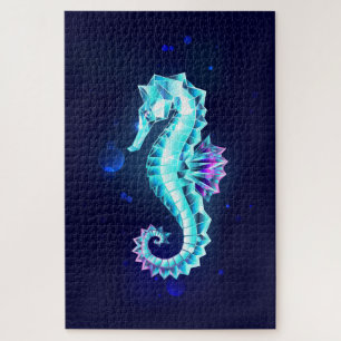 Puzzle Hippocampe de glace cristalline sur fond bleu