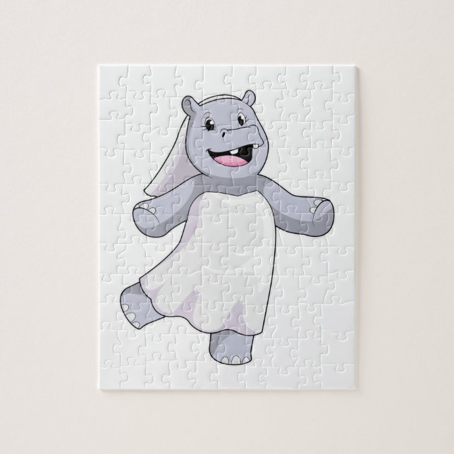 Puzzle Hippopotame en mariée avec voile (Vertical)
