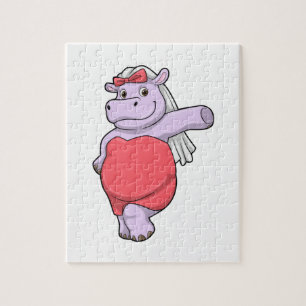 Puzzle Hippopotame en mariée avec voile et nœud