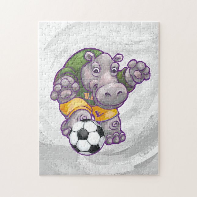 Puzzle Hippopotame jouant au football (Vertical)