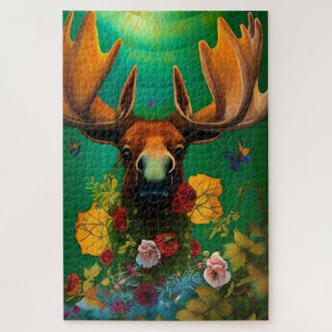 Puzzle Hippy Trippy Moose with Flowers