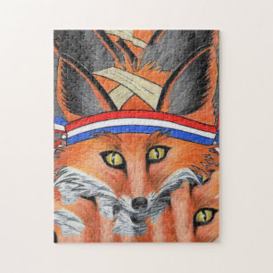 Puzzle Hipster Red Fox Collage Animal Patriotic Headband
