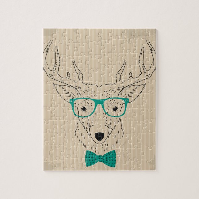 Puzzle Hipster Reindeer Elk avec des lunettes grungy Noël (Vertical)