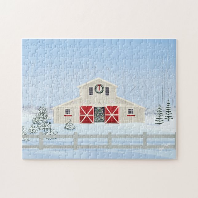 Puzzle Hiver blanc neige Noël Grange (Horizontal)