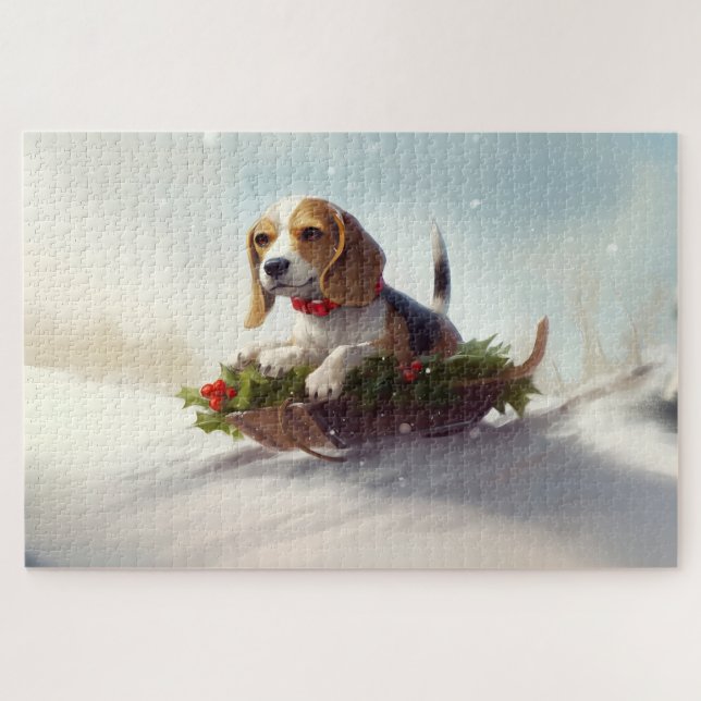 Puzzle hiver de neige de Noël beagle (Horizontal)