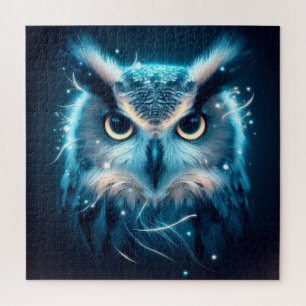 Puzzle Hivernal bleu Chouette plumes abstraites Famille A