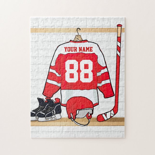 Puzzle Hockey sur glace rouge et blanc personnalisé (Vertical)