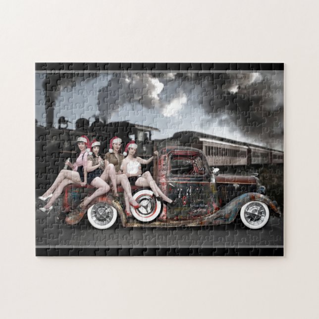 Puzzle Holiday Roackabilly Hot Rod Santa Pin Up Girls (Horizontal)