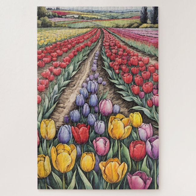 Puzzle Holland Tulips Field Tulip Art (Vertical)