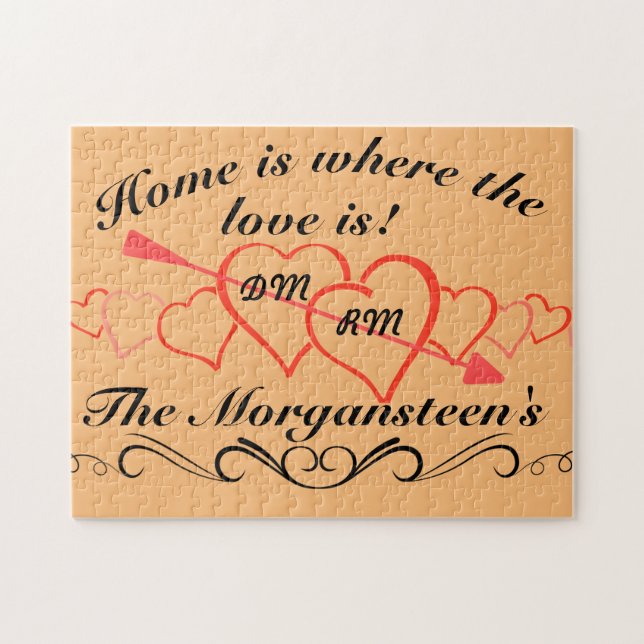 Puzzle Home is Where Love is Family Name & Lover Initials (Horizontal)