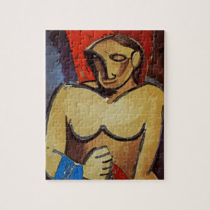 Puzzle Homme avec serviette bleue,
