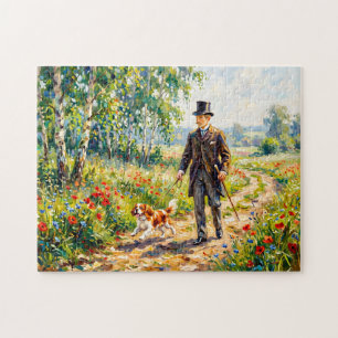 Puzzle Homme marchant sur un chemin de champ avec un Cava