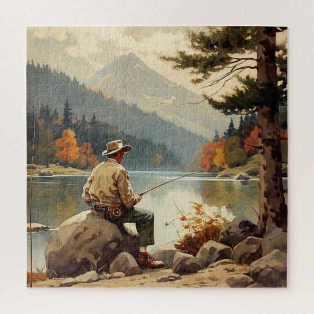 Puzzle Homme Pêche Au Bord Du Lac (Vertical)