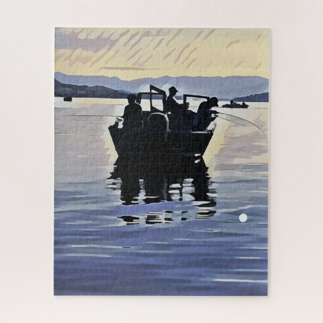 Puzzle hommes pêchant dans le lac silhouette abstraite ar (Vertical)