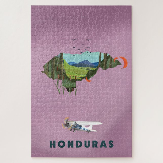 Puzzle Honduras Carte illustrée affiche de voyage (Vertical)