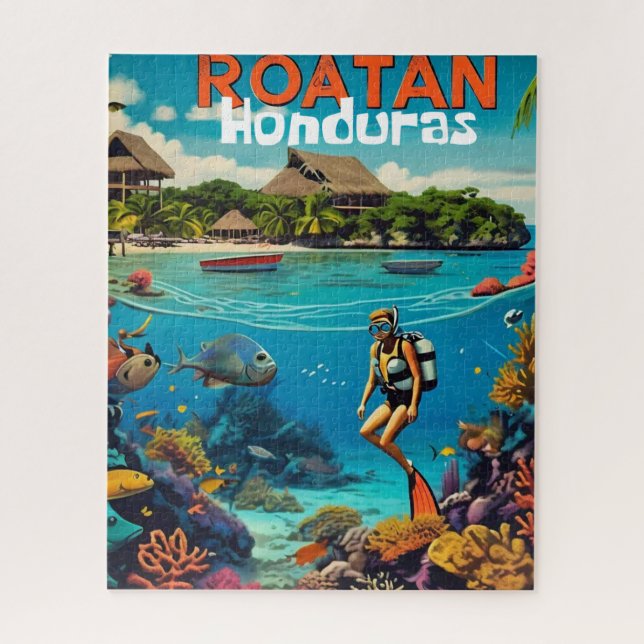 Puzzle Honduras Roatan Voyage Vintage Retro Poster (Vertical)