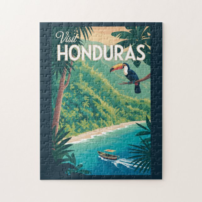 Puzzle Honduras Toucan Illustration Travel Art Vintage (Vertical)