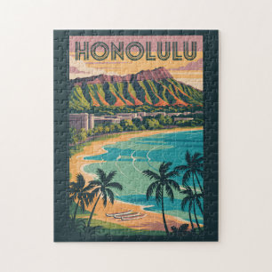 Puzzle Honolulu Hawaii Illustration Voyage Art Vintage
