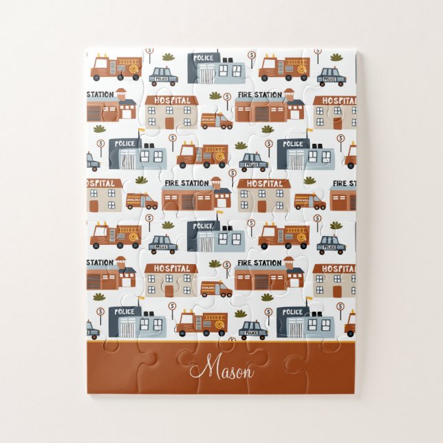 Puzzle Hôpital, incendie, police Ville Motif pour enfants (Vertical)