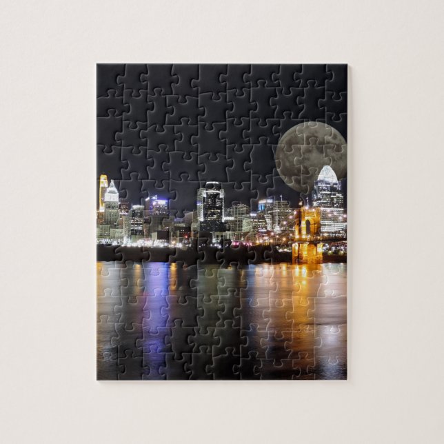 Puzzle Horizon de Cincinnat avec la lune (Vertical)