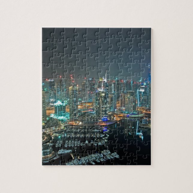 Puzzle Horizon de Dubaï, Emirats Arabes Unis la nuit (Vertical)