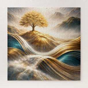 Puzzle Horizon Doré : Arbre de Sérénité - Œuvre Murale
