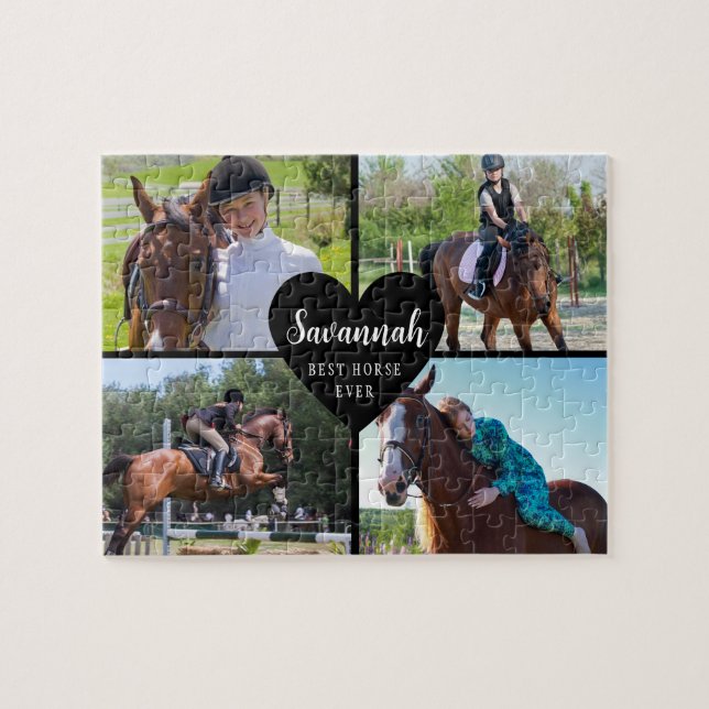 Puzzle Horse Custom 4 Photos Collage noir (Horizontal)
