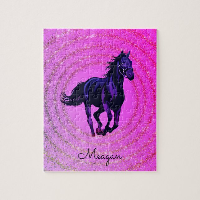 Puzzle Horse Magenta Parties scintillant spirale Personna (Vertical)