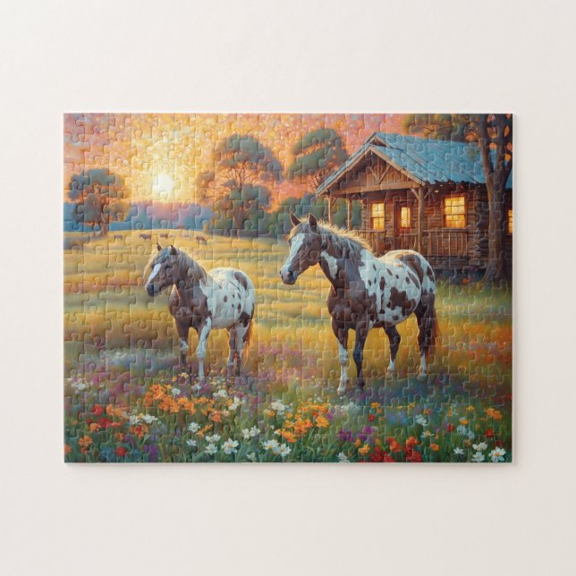 Puzzle Horse on Farm Wildflower Meadow (Horizontal)