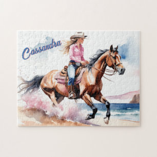 Puzzle Horseback Cowgirl équitation sur la plage par Ocea