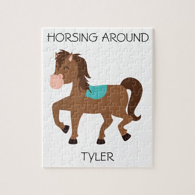 Puzzle "Horsing Around" avec nom personnalisé. (Vertical)