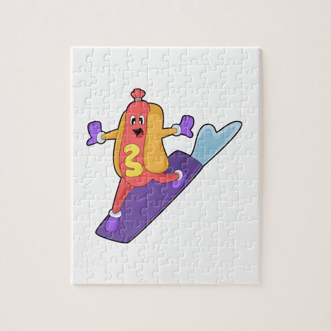 Puzzle Hot-dog as Snowboarder with Sonowboard (Vertical)