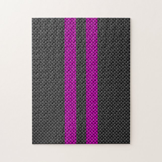 Puzzle Hot Fuchsia Pink Racing Stripes Carbon Fiber Style (Vertical)