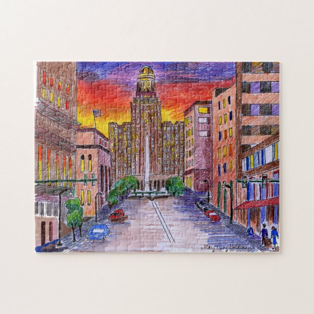 Puzzle Hôtel de ville de Buffalo NY Mary Kunz Goldman Art (Horizontal)