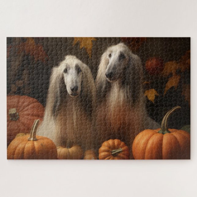 Puzzle hound afghan Chiot Automne Citrouille de plaisir (Horizontal)