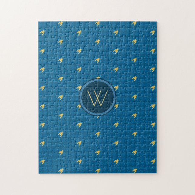Puzzle Houndstooth Bleu avec Accent Doré (Vertical)